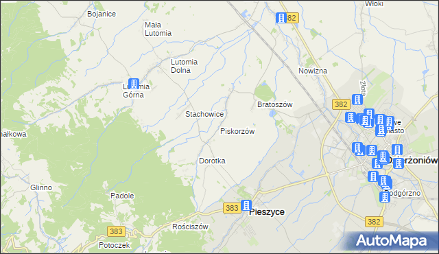 mapa Piskorzów gmina Pieszyce, Piskorzów gmina Pieszyce na mapie Targeo