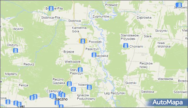 mapa Placówka gmina Ręczno, Placówka gmina Ręczno na mapie Targeo