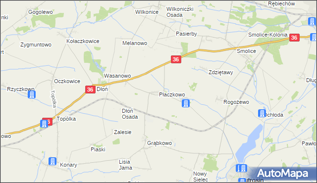 mapa Płaczkowo gmina Jutrosin, Płaczkowo gmina Jutrosin na mapie Targeo