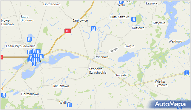 mapa Plesewo, Plesewo na mapie Targeo