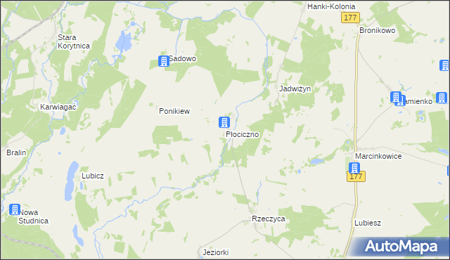 mapa Płociczno gmina Tuczno, Płociczno gmina Tuczno na mapie Targeo