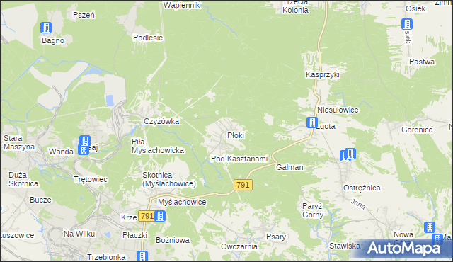 mapa Płoki gmina Trzebinia, Płoki gmina Trzebinia na mapie Targeo