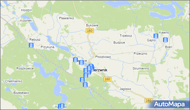 mapa Płoszkowo gmina Bierzwnik, Płoszkowo gmina Bierzwnik na mapie Targeo