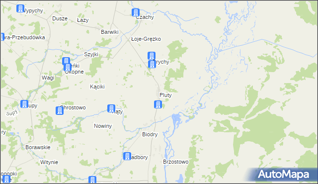 mapa Pluty gmina Jedwabne, Pluty gmina Jedwabne na mapie Targeo