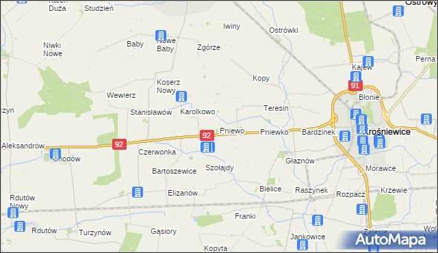 mapa Pniewo gmina Chodów, Pniewo gmina Chodów na mapie Targeo