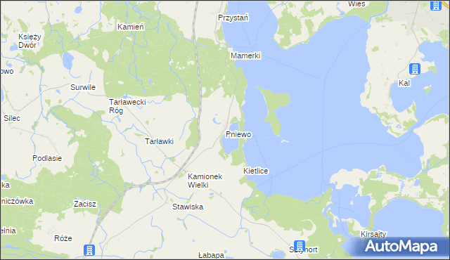 mapa Pniewo gmina Węgorzewo, Pniewo gmina Węgorzewo na mapie Targeo