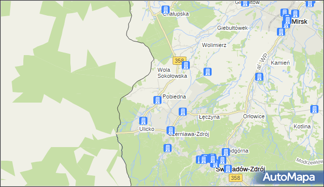 mapa Pobiedna gmina Leśna, Pobiedna gmina Leśna na mapie Targeo
