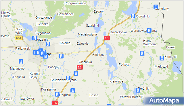 mapa Poćkuny, Poćkuny na mapie Targeo