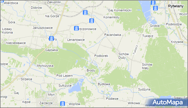 mapa Podborek gmina Rytwiany, Podborek gmina Rytwiany na mapie Targeo