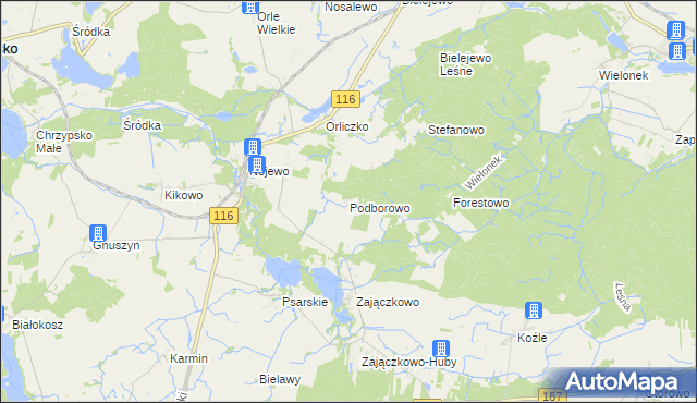 mapa Podborowo gmina Pniewy, Podborowo gmina Pniewy na mapie Targeo