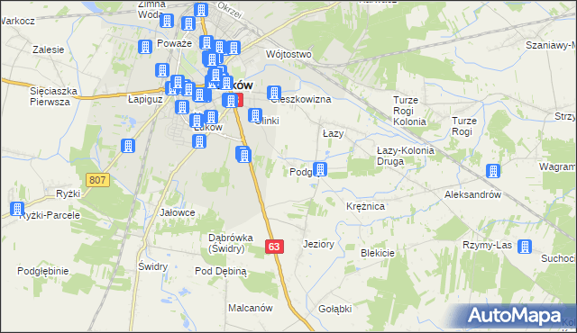 mapa Podgaj gmina Łuków, Podgaj gmina Łuków na mapie Targeo