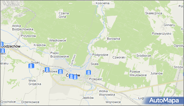 mapa Podgrodzie gmina Ćmielów, Podgrodzie gmina Ćmielów na mapie Targeo