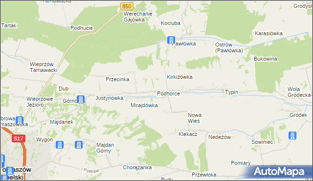 mapa Podhorce gmina Tomaszów Lubelski, Podhorce gmina Tomaszów Lubelski na mapie Targeo