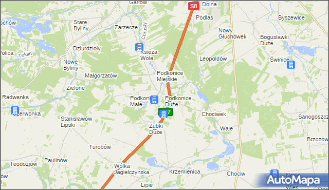 mapa Podkonice Duże, Podkonice Duże na mapie Targeo