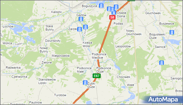 mapa Podkonice Miejskie, Podkonice Miejskie na mapie Targeo