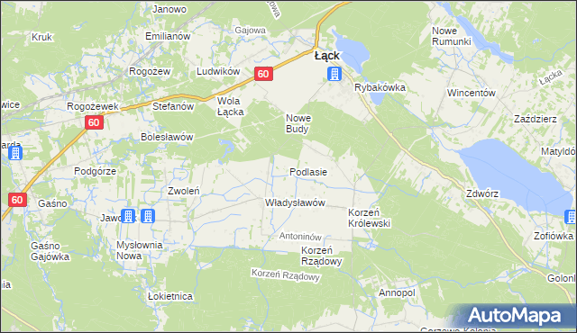 mapa Podlasie gmina Łąck, Podlasie gmina Łąck na mapie Targeo