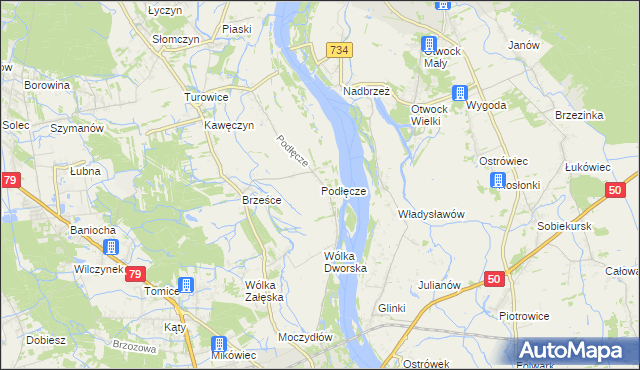 mapa Podłęcze gmina Góra Kalwaria, Podłęcze gmina Góra Kalwaria na mapie Targeo