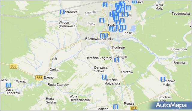 mapa Podlesie gmina Biłgoraj, Podlesie gmina Biłgoraj na mapie Targeo