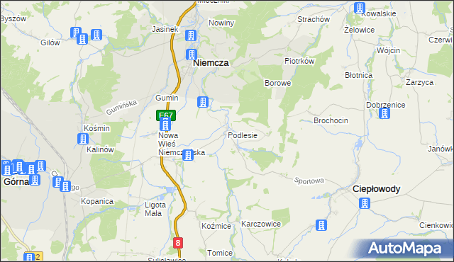 mapa Podlesie gmina Niemcza, Podlesie gmina Niemcza na mapie Targeo