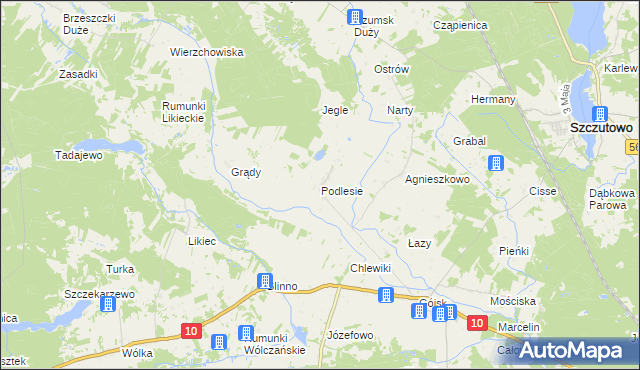 mapa Podlesie gmina Szczutowo, Podlesie gmina Szczutowo na mapie Targeo
