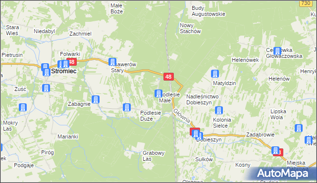 mapa Podlesie Małe gmina Stromiec, Podlesie Małe gmina Stromiec na mapie Targeo