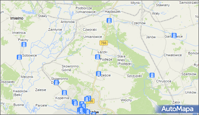 mapa Podłęże gmina Pińczów, Podłęże gmina Pińczów na mapie Targeo