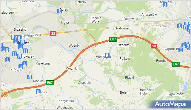 mapa Podłężyce, Podłężyce na mapie Targeo