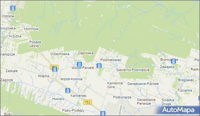 mapa Podmielowiec, Podmielowiec na mapie Targeo