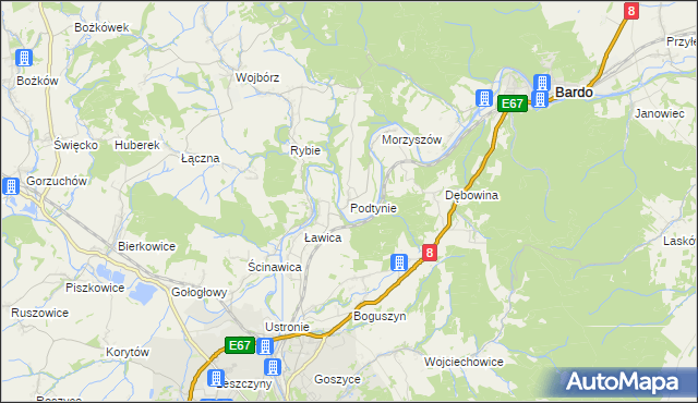 mapa Podtynie, Podtynie na mapie Targeo