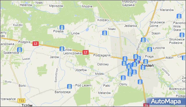 mapa Podzagajnik gmina Zwoleń, Podzagajnik gmina Zwoleń na mapie Targeo
