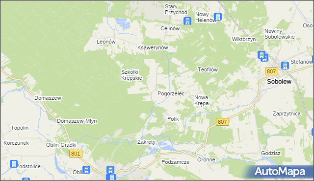 mapa Pogorzelec gmina Maciejowice, Pogorzelec gmina Maciejowice na mapie Targeo