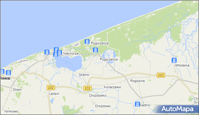 mapa Pogorzelica gmina Karnice, Pogorzelica gmina Karnice na mapie Targeo