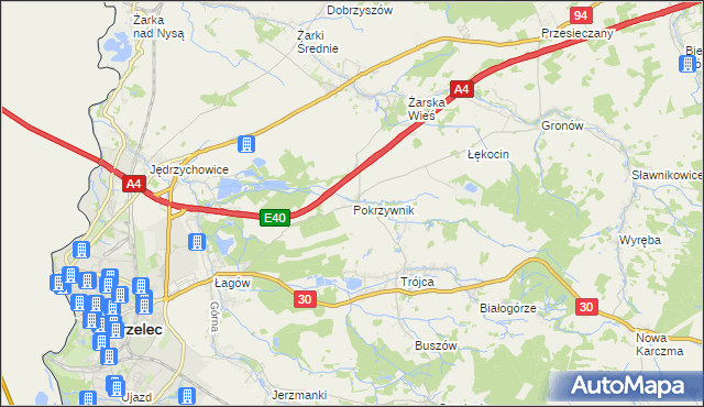 mapa Pokrzywnik gmina Zgorzelec, Pokrzywnik gmina Zgorzelec na mapie Targeo