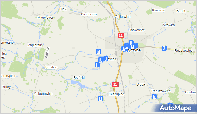 mapa Polanowice gmina Byczyna, Polanowice gmina Byczyna na mapie Targeo
