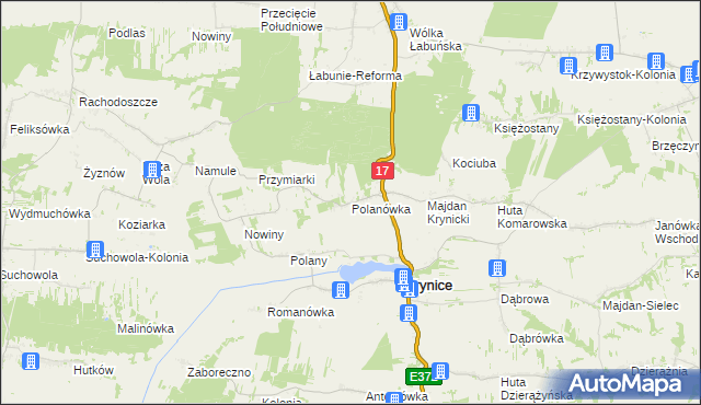 mapa Polanówka gmina Krynice, Polanówka gmina Krynice na mapie Targeo