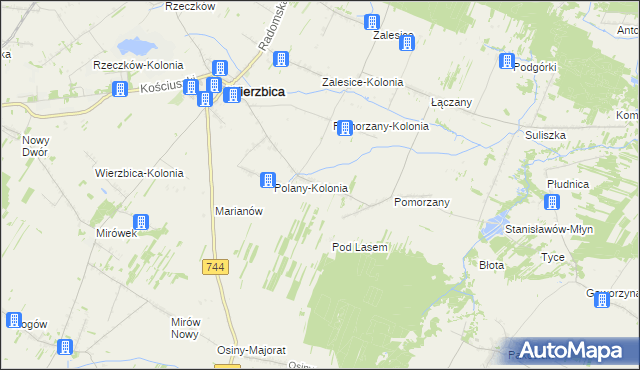 mapa Polany gmina Wierzbica, Polany gmina Wierzbica na mapie Targeo
