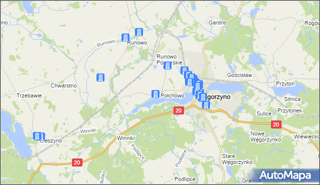 mapa Połchowo gmina Węgorzyno, Połchowo gmina Węgorzyno na mapie Targeo