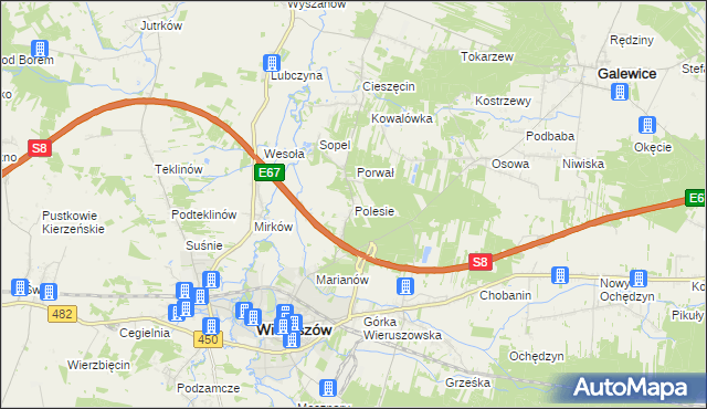 mapa Polesie gmina Wieruszów, Polesie gmina Wieruszów na mapie Targeo