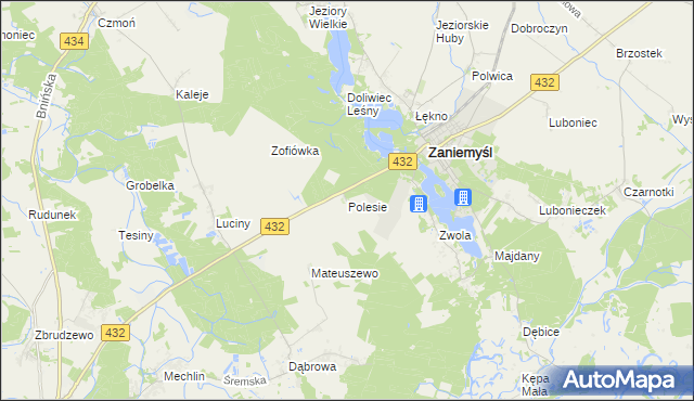 mapa Polesie gmina Zaniemyśl, Polesie gmina Zaniemyśl na mapie Targeo