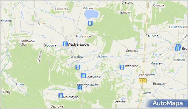 mapa Polichno gmina Władysławów, Polichno gmina Władysławów na mapie Targeo