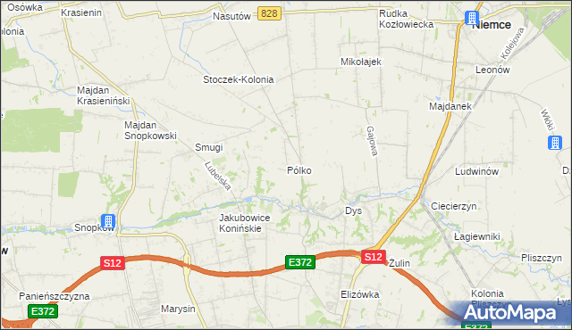 mapa Pólko gmina Niemce, Pólko gmina Niemce na mapie Targeo