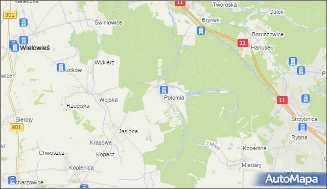 mapa Połomia gmina Tworóg, Połomia gmina Tworóg na mapie Targeo