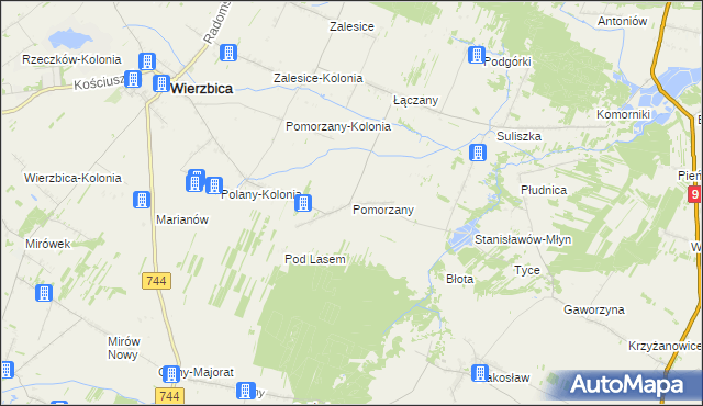 mapa Pomorzany gmina Wierzbica, Pomorzany gmina Wierzbica na mapie Targeo