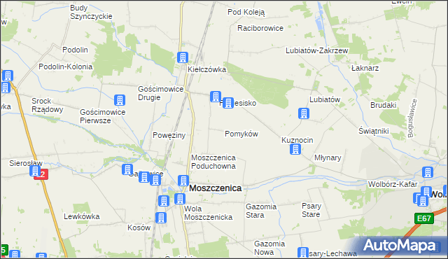 mapa Pomyków gmina Moszczenica, Pomyków gmina Moszczenica na mapie Targeo