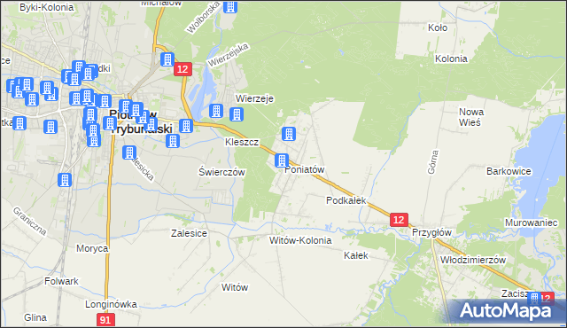 mapa Poniatów gmina Sulejów, Poniatów gmina Sulejów na mapie Targeo