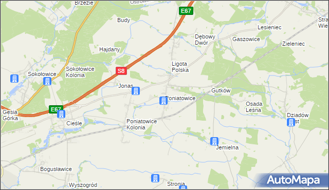 mapa Poniatowice, Poniatowice na mapie Targeo