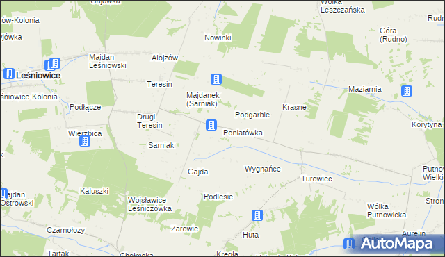 mapa Poniatówka gmina Leśniowice, Poniatówka gmina Leśniowice na mapie Targeo