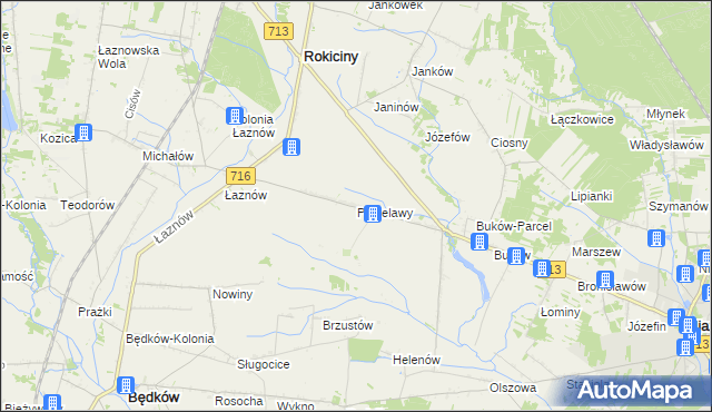 mapa Popielawy gmina Rokiciny, Popielawy gmina Rokiciny na mapie Targeo