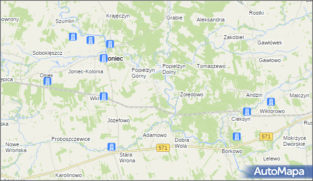 mapa Popielżyn-Zawady, Popielżyn-Zawady na mapie Targeo