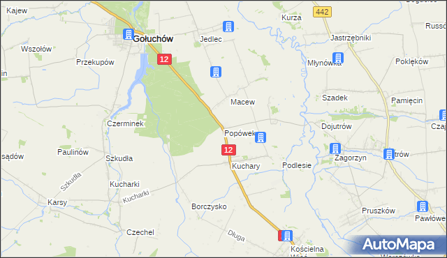 mapa Popówek gmina Gołuchów, Popówek gmina Gołuchów na mapie Targeo